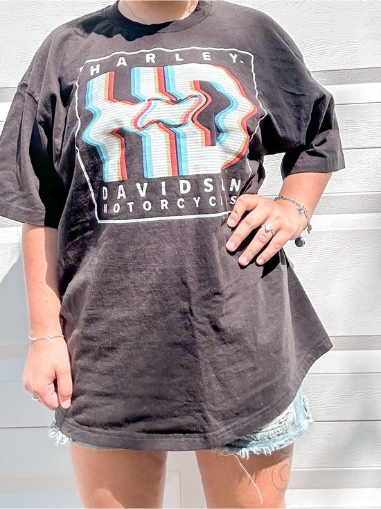 Harley-Davidson Tops - Harley-Davidson Black Short Sleeve Tee with Multicolor Distorted Logo